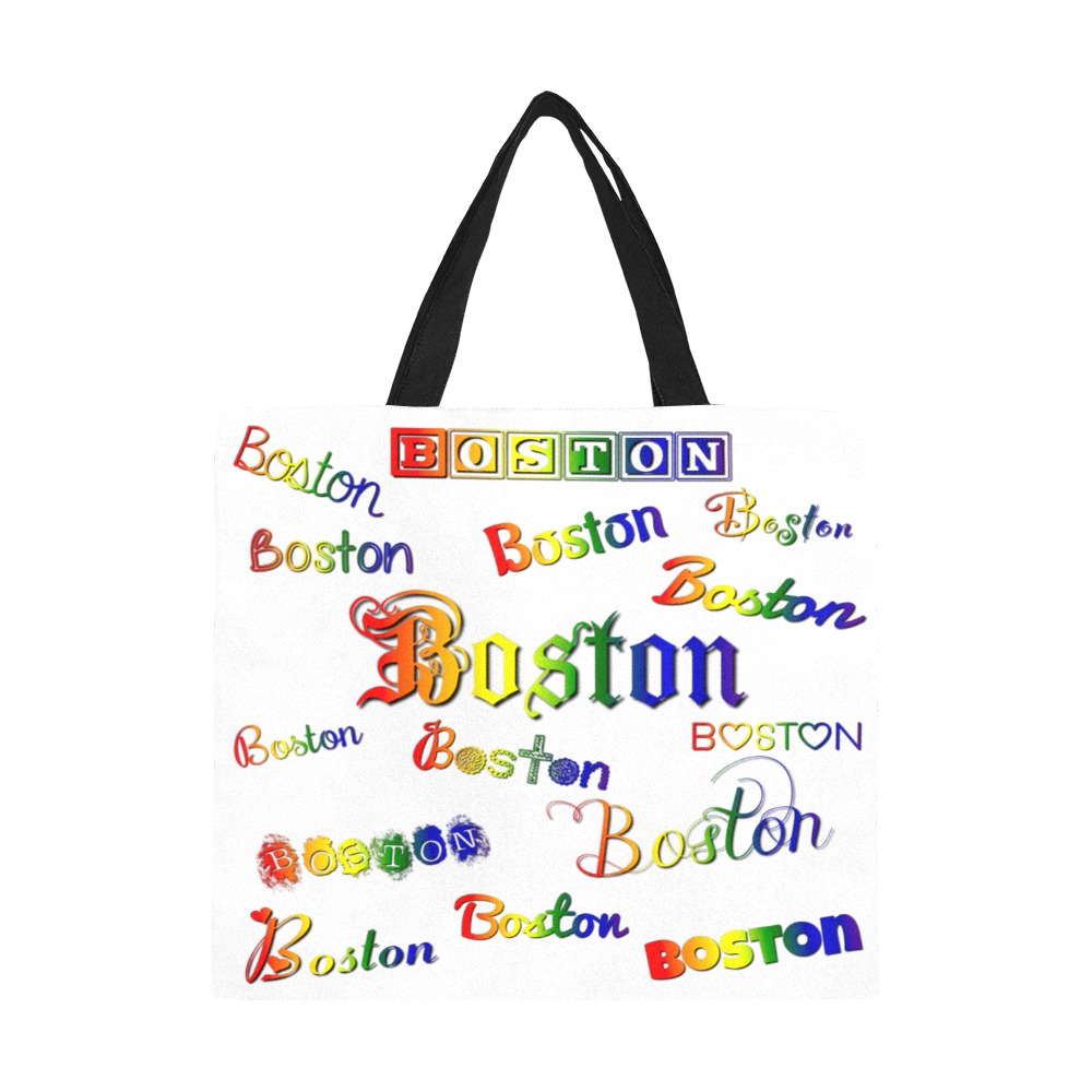 Boston Rainbow Fonts on white All Over Print Canvas Tote Bag/Large (Model 1699)