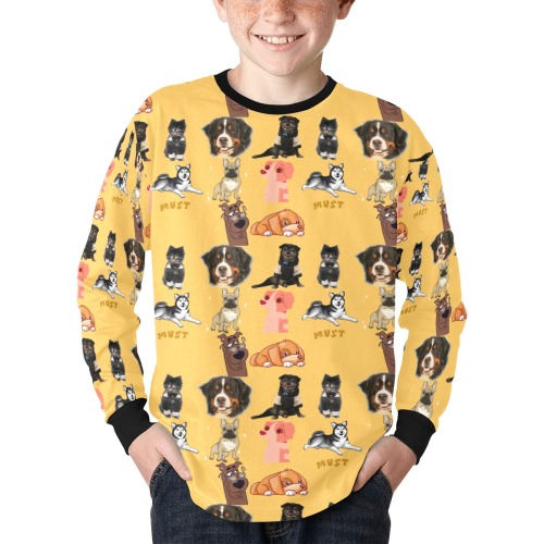 Dogs pattern Kids' Rib Cuff Long Sleeve T-shirt (Model T64)