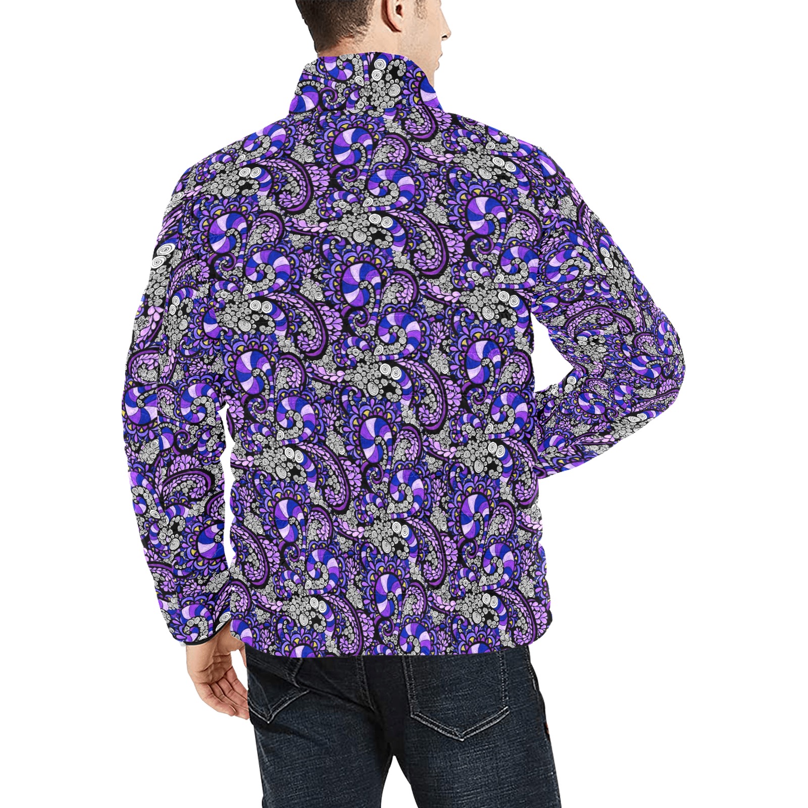 Purple Pulse Men's Stand Collar Padded Jacket (Model H41)