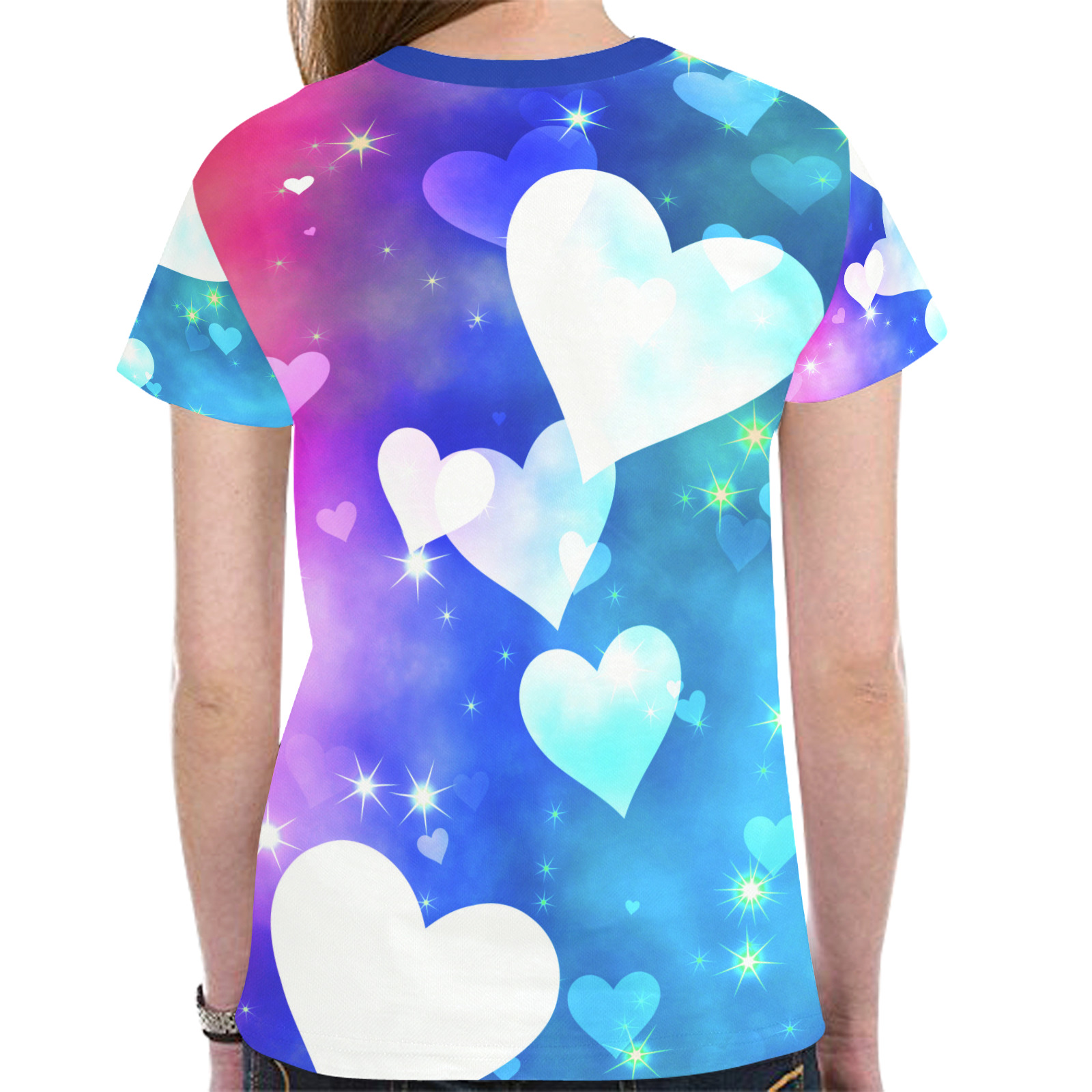 Dreamy Love Heart Sky Background New All Over Print T-shirt for Women (Model T45)