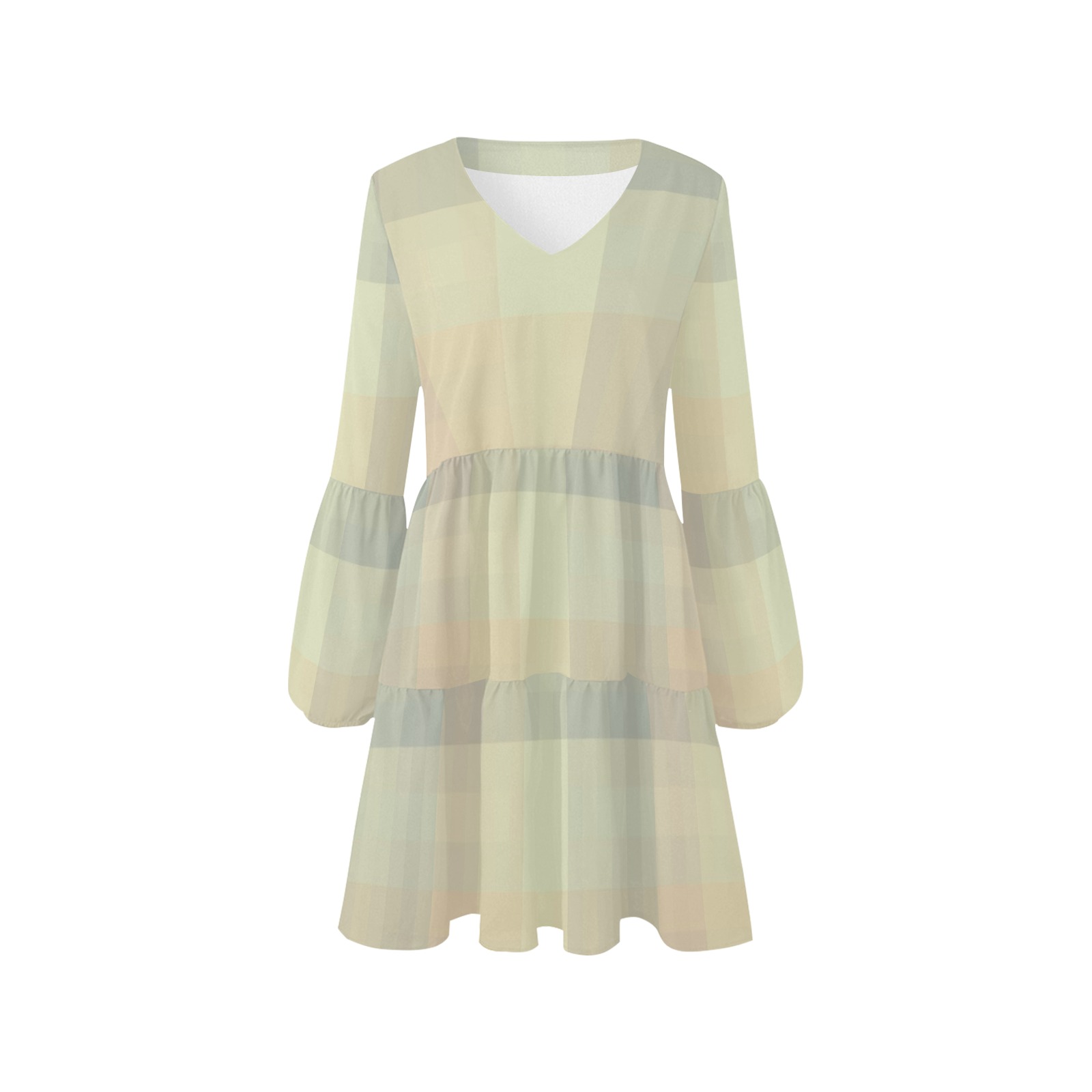 Candy Sweet Pastel Pattern Checkers V-Neck Loose Fit Dress (Model D62)