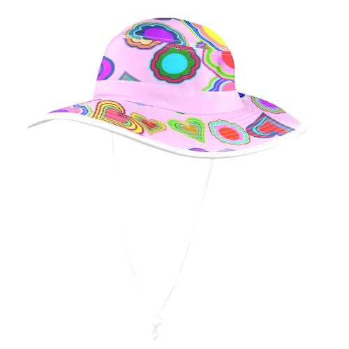 Groovy Hearts and Flowers Pink Wide Brim Bucket Hat