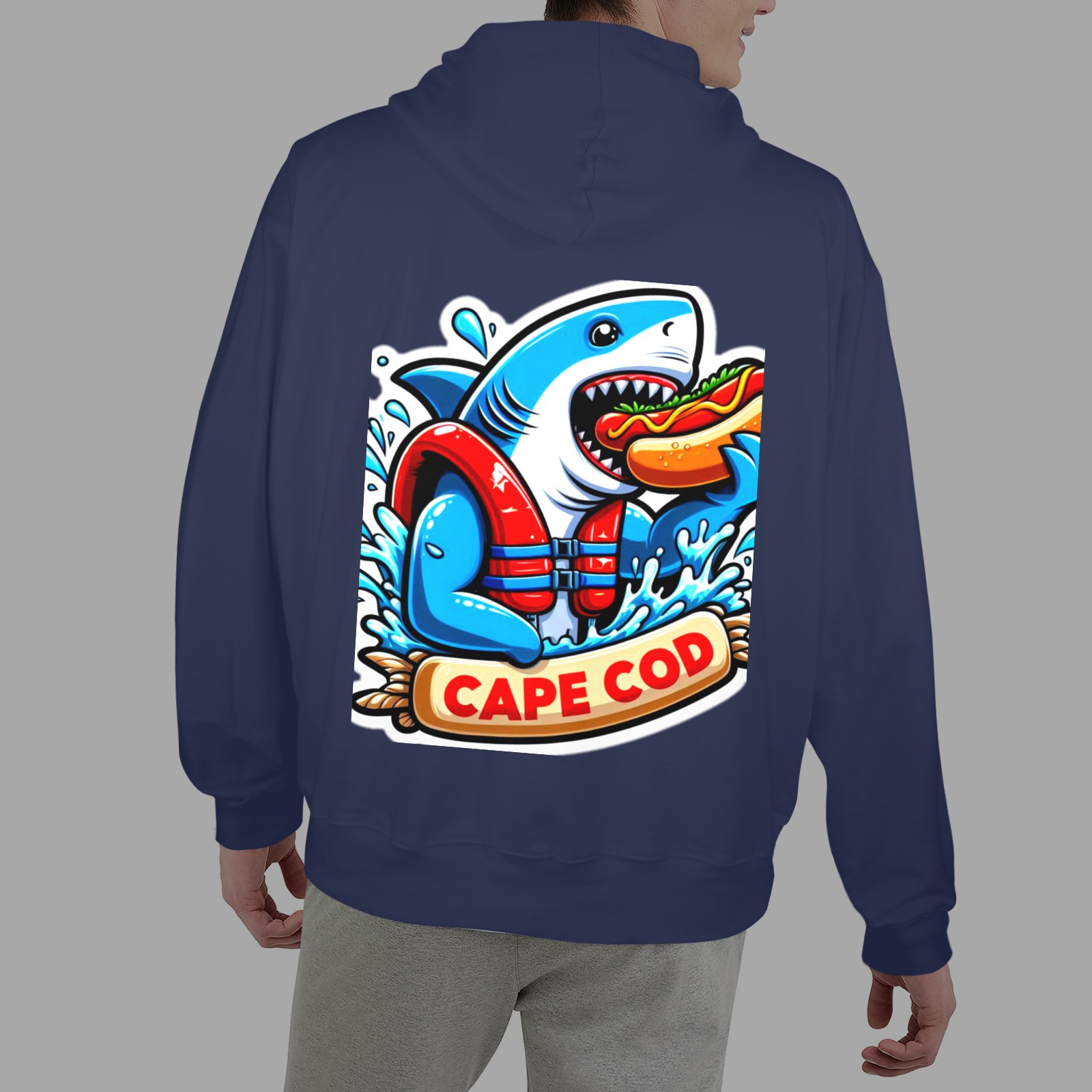 CAPE COD-GREAT WHITE EATING HOT DOG 2 Men's Glow in the Dark Hoodie (Two Sides Printing)