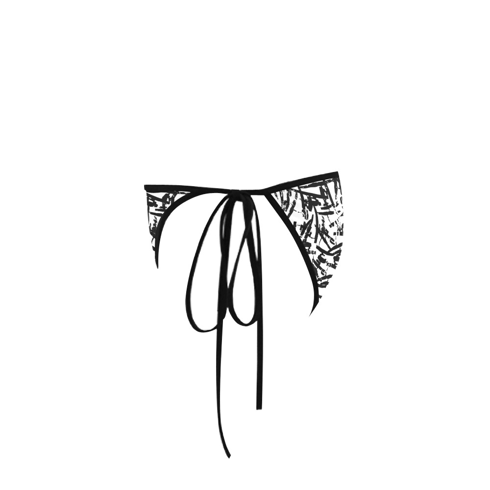 Brush Stroke Black and White Custom Bikini Swimsuit Bottom