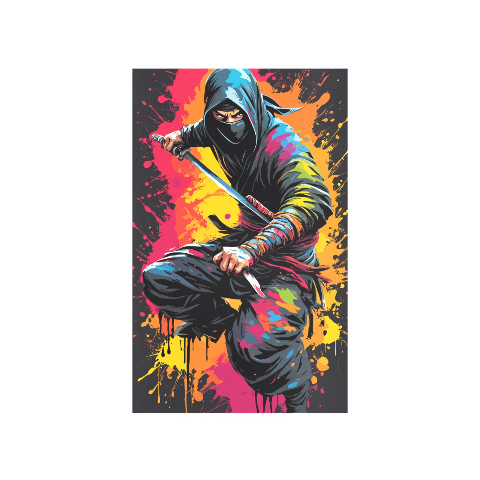 Aggressive ninja. Colorful fantasy art, dark theme Art Print 19‘’x28‘’