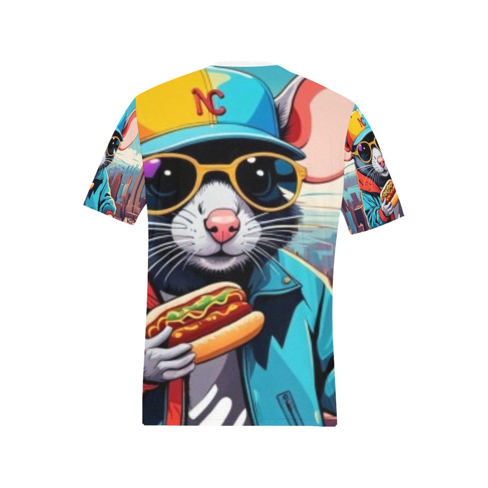 HOT DOG EATING NYC RAT 2 Men's All Over Print T-Shirt (Solid Color Neck) (Model T63)