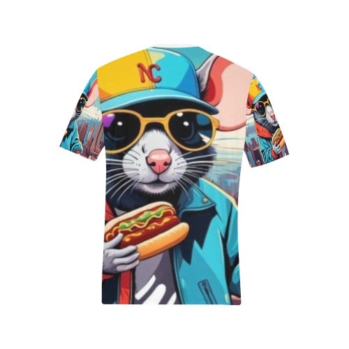 HOT DOG EATING NYC RAT 2 Men's All Over Print T-Shirt (Solid Color Neck) (Model T63)