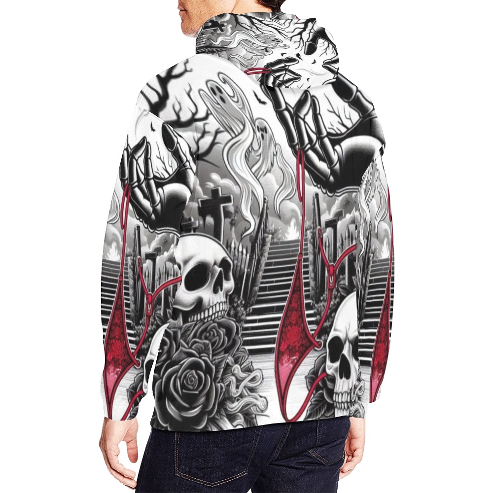 skull with red thong All Over Print Hoodie for Men (USA Size) (Model H13)