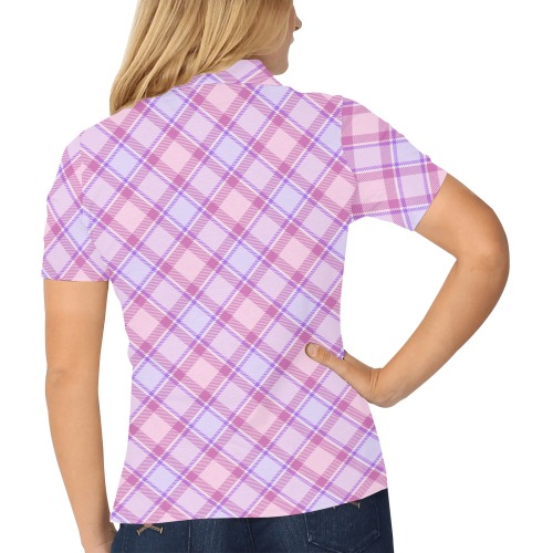 Pastel Baby Girl Plaid Women's All Over Print Polo Shirt (Model T55)
