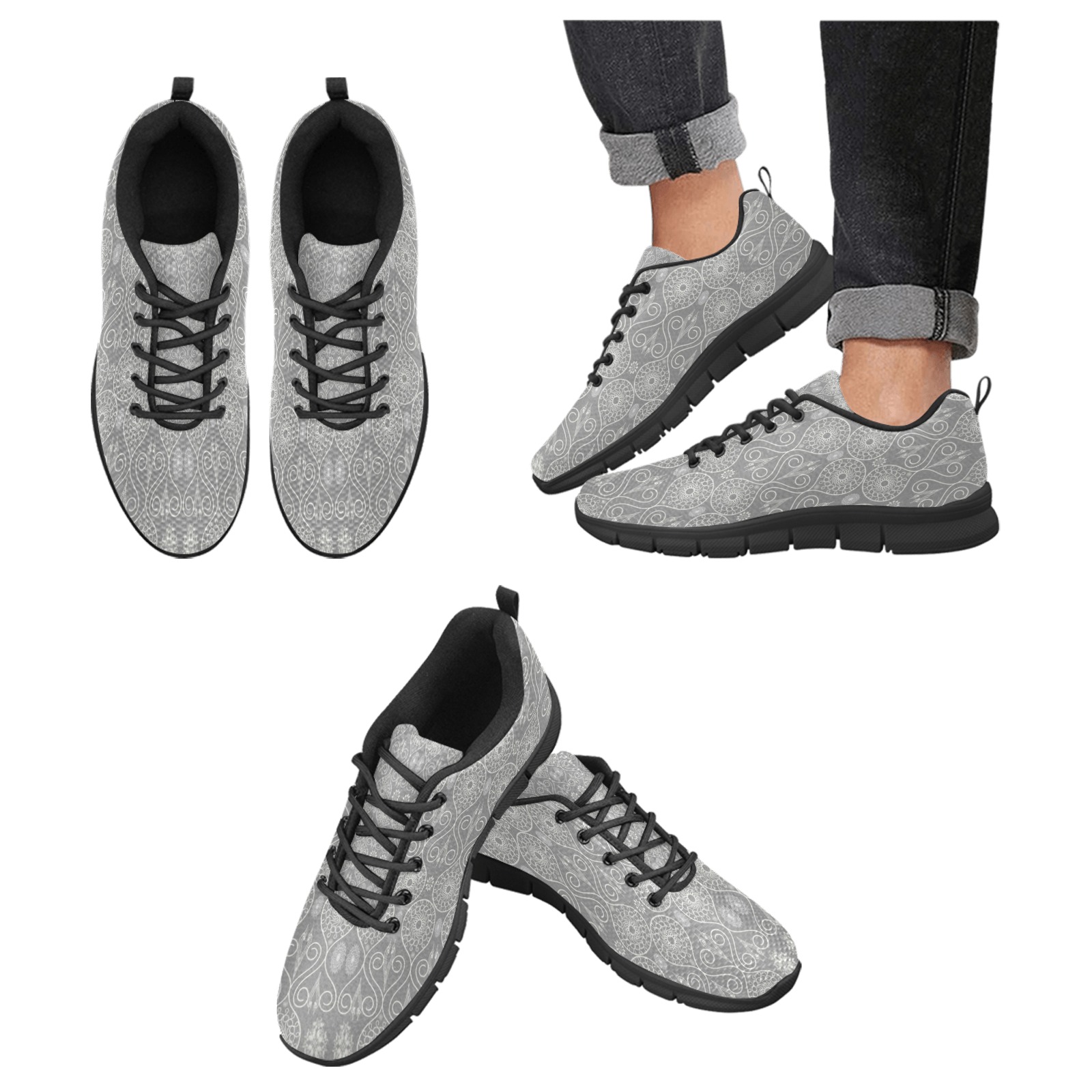 Gray fibrous textile octopus seeds patterned Men's Breathable Running Shoes (Model 055)