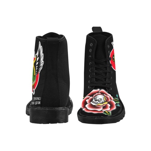 skulls and roses Martin Boots for Women (Black) (Model 1203H)