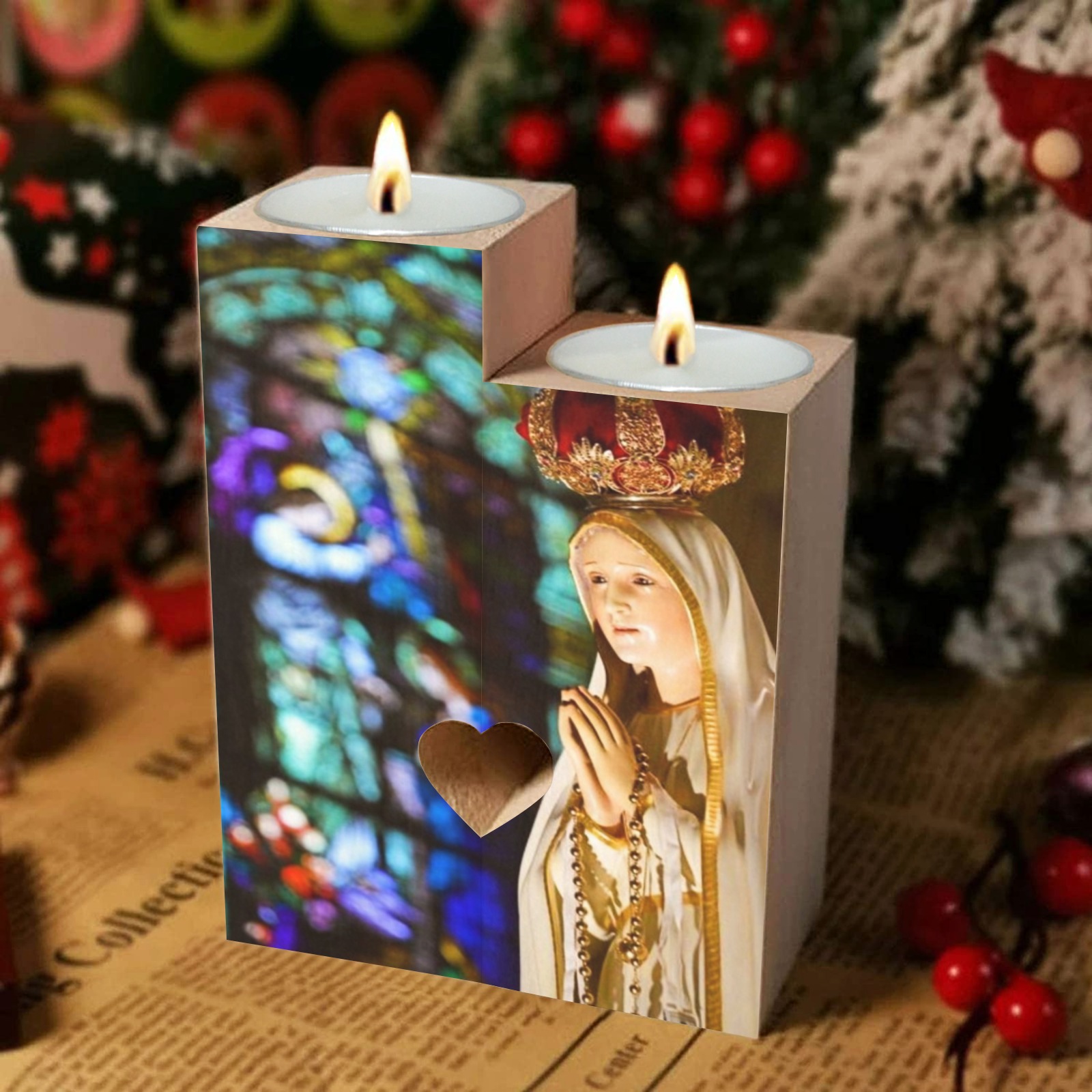 Virgin Mary 14 Wooden Candle Holder (Without Candle)