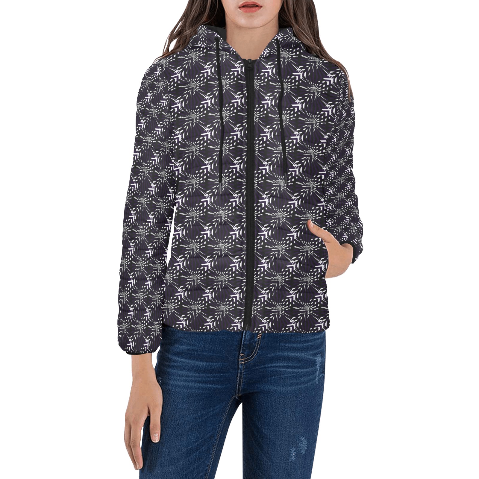Floral Women's Padded Hooded Jacket (Model H46)