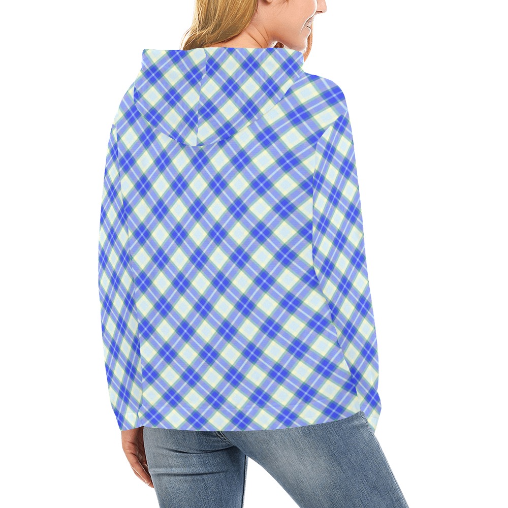 Blue Yellow Plaid All Over Print Hoodie for Women (USA Size) (Model H13)