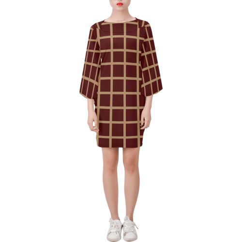 maroon and brown Bell Sleeve Dress (Model D52)