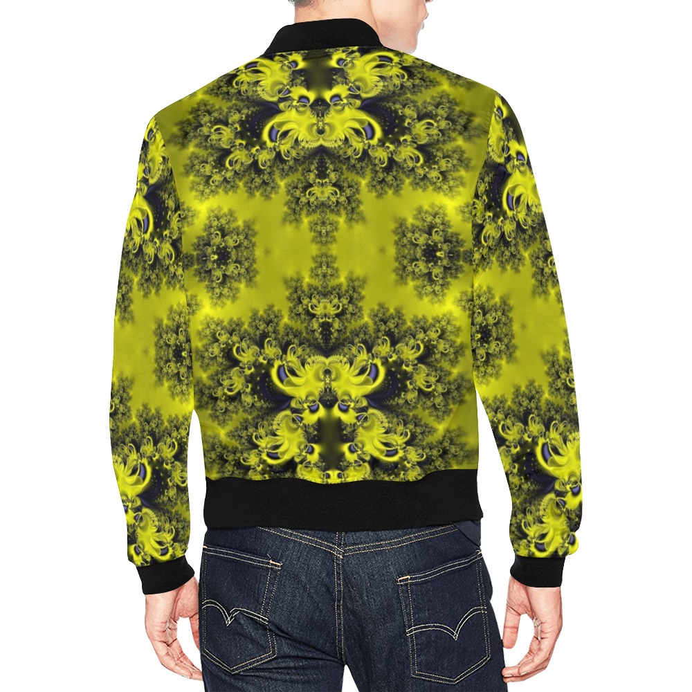 Summer Sunflowers Frost Fractal All Over Print Bomber Jacket for Men (Model H19)