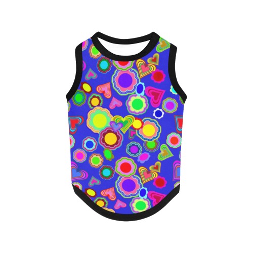 Groovy Hearts and Flowers Blue All Over Print Pet Tank Top