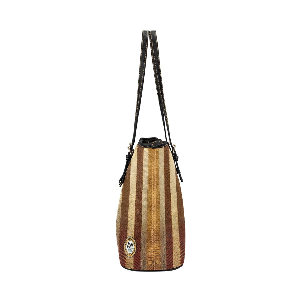 gold and brown striped pattern Leather Tote Bag/Large (Model 1651)