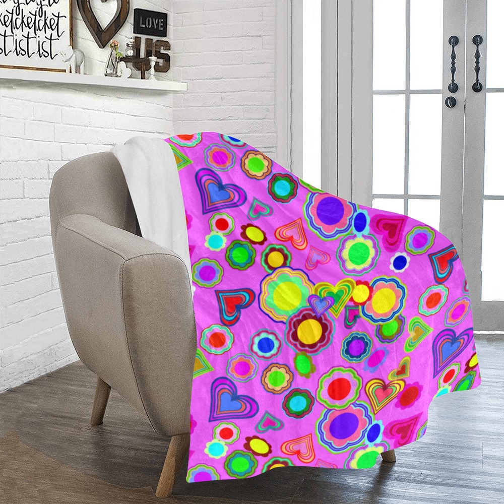 Groovy Hearts and Flowers Pink Ultra-Soft Micro Fleece Blanket 43"x56"
