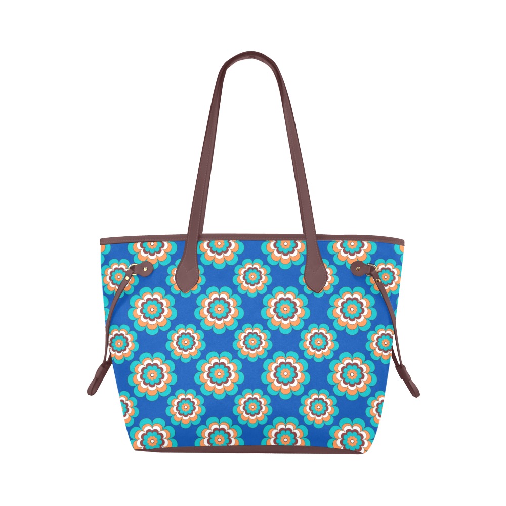 Turquoise Flowers on Blue Clover Canvas Tote Bag (Model 1661)