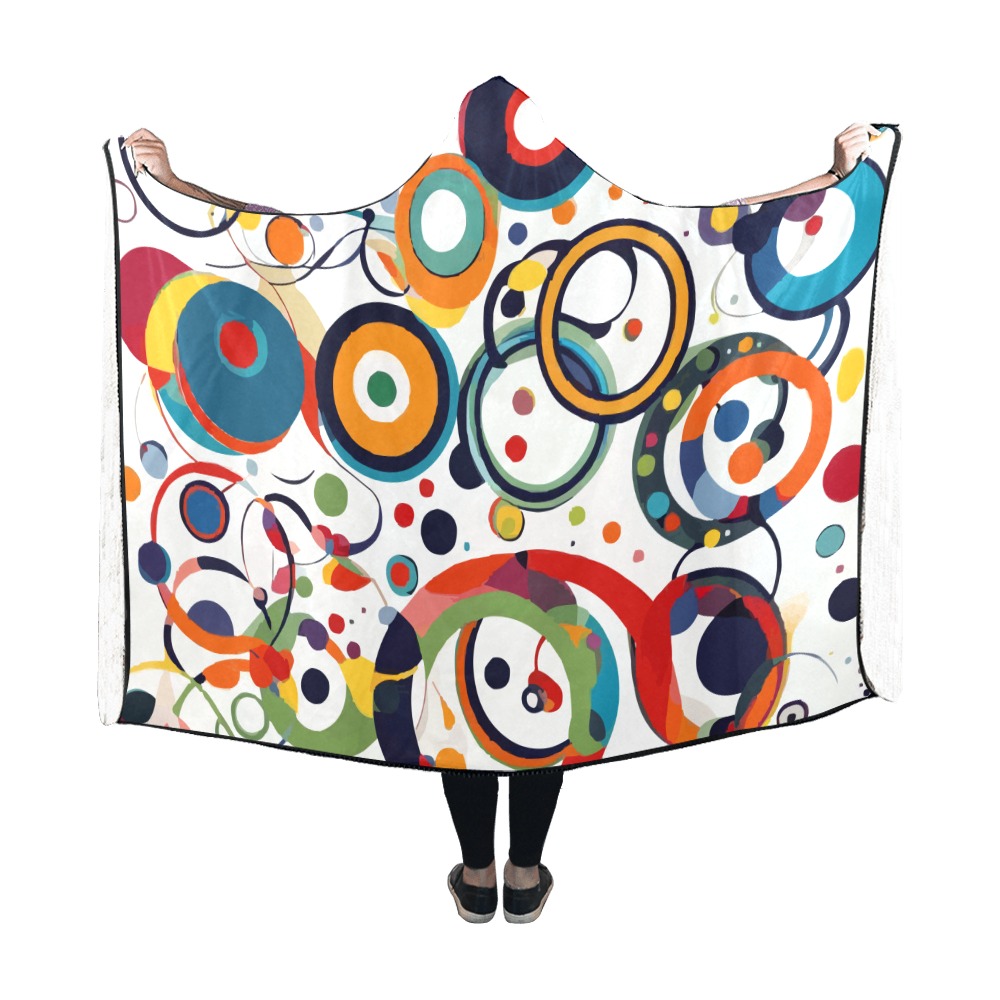 Elegant colorful rings, circles, dots on white. Hooded Blanket 60''x50''