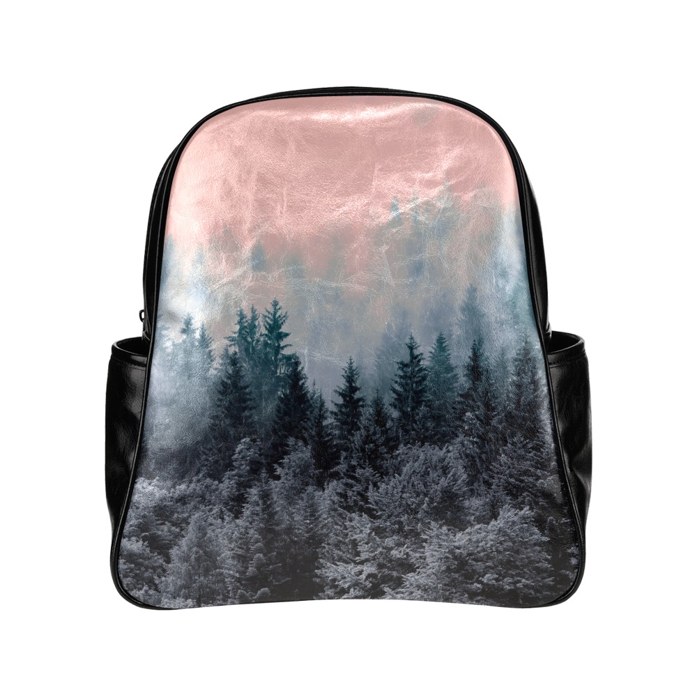 Landscape forest pink and gray Multi-Pockets Backpack (Model 1636)