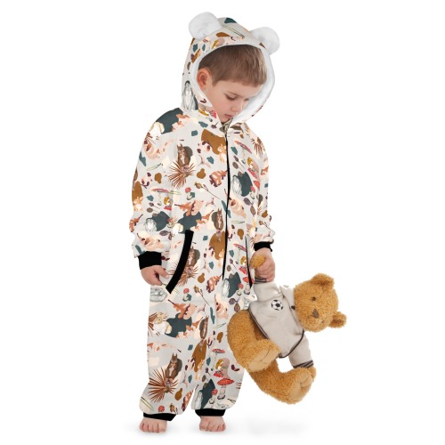 Autumn nature abstract 87Z4 One-Piece Zip up Hooded Pajamas for Little Kids