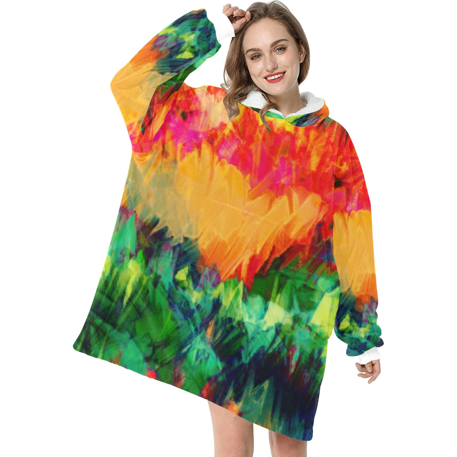 Colorful Painting Bushes Strokes Blanket Hoodie for Women