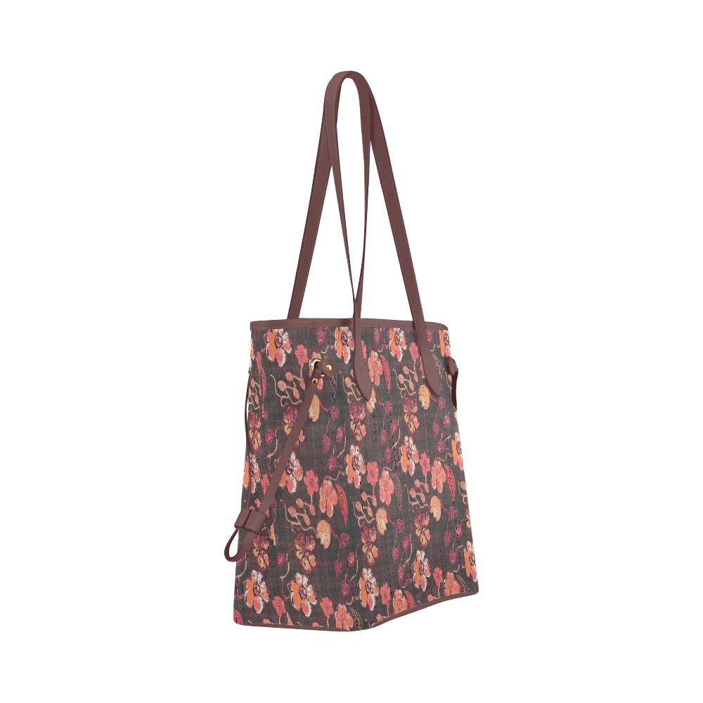 Unique Brown-Orange Floral Vintage Clover Canvas Tote Bag (Model 1661)