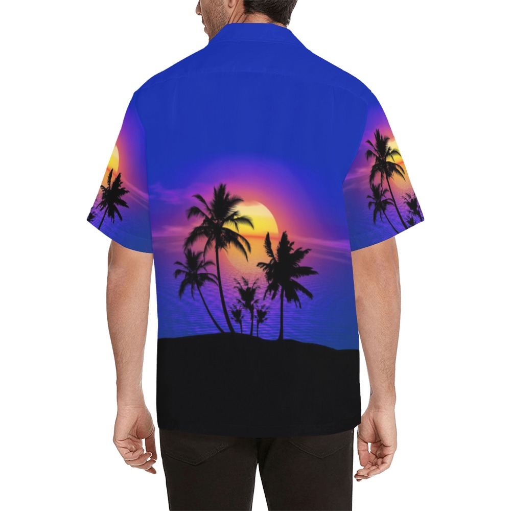 Tropical Sunset Palm Trees Hawaiian Shirt with Merged Design (Model T58)