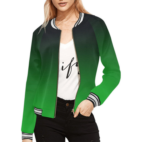 PENDENZA Green All Over Print Bomber Jacket for Women (Model H21)
