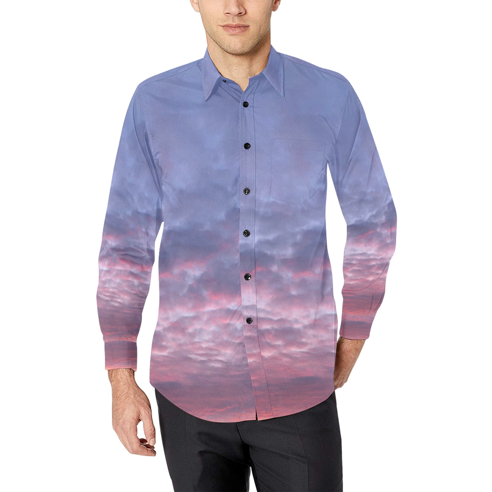 Morning Purple Sunrise Collection Men's All Over Print Casual Dress Shirt (Model T61)