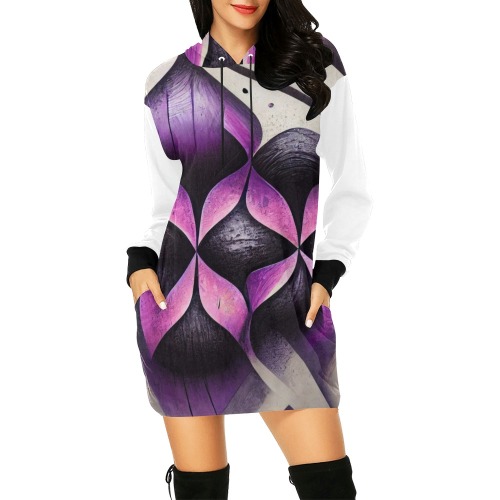 purple and cream pattern All Over Print Hoodie Mini Dress (Model H27)