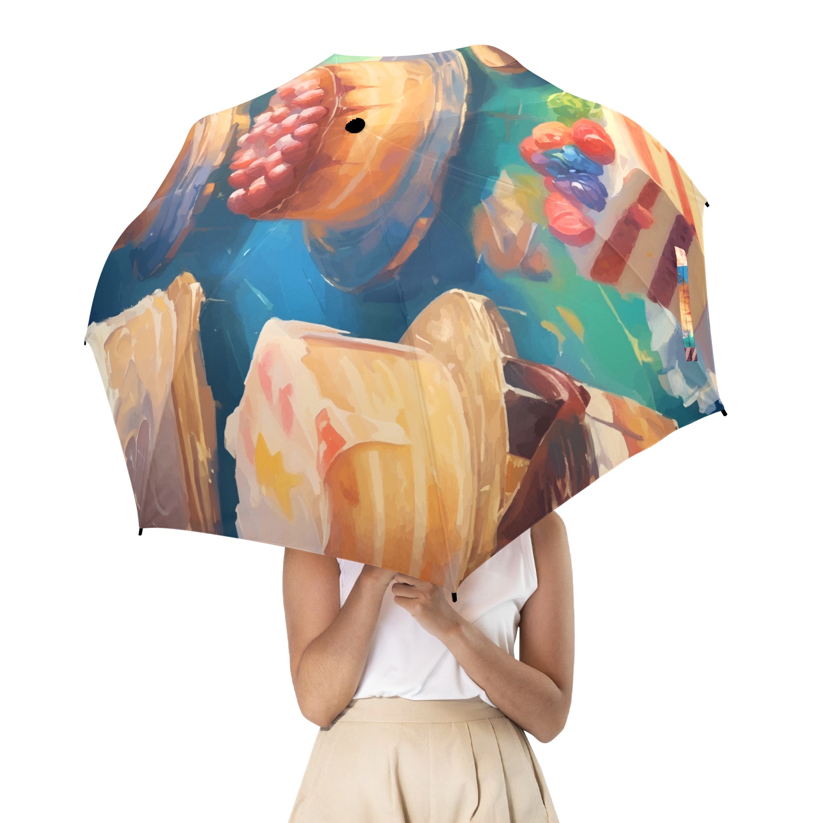 Colorful cakes decorated with berries. Funny art. Semi-Automatic Foldable Umbrella (Model U12)