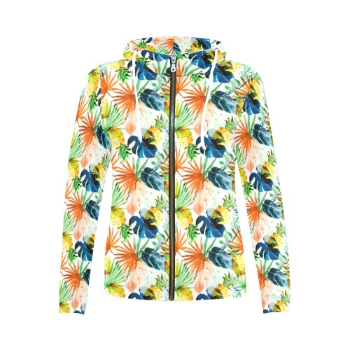 Vibrant colorful tropical All Over Print Full Zip Hoodie for Women (Model H14)