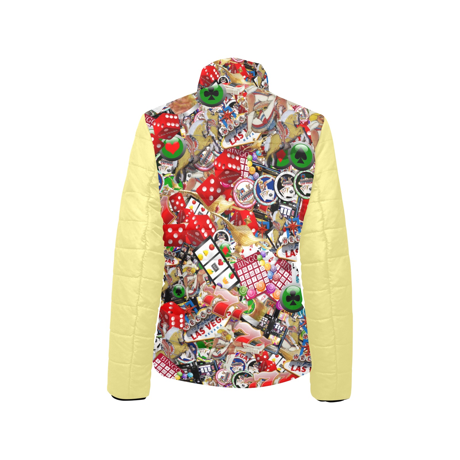 Las Vegas Icons - Gamblers Delight / Yellow Women's Stand Collar Padded Jacket (Model H41)