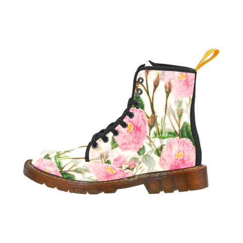 Vintage Pink Rose Garden Blossom Martin Boots For Women Model 1203H