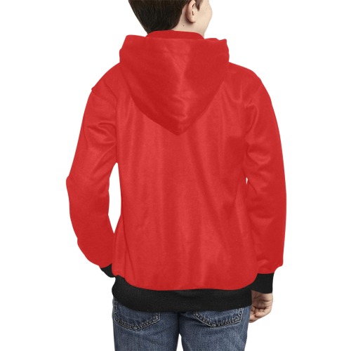 Red with Black Cuffs Kids' All Over Print Hoodie (Model H38)