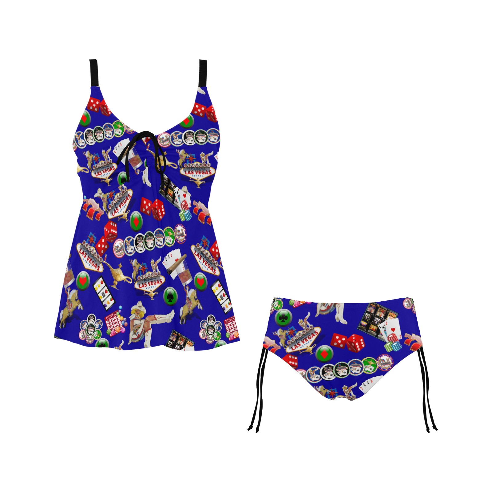 Las Vegas Gamblers Delight - Blue Chest Drawstring Swim Dress (Model S30)