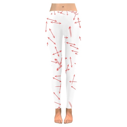 Arrows Every Direction Red on White Women's Low Rise Leggings (Invisible Stitch) (Model L05)