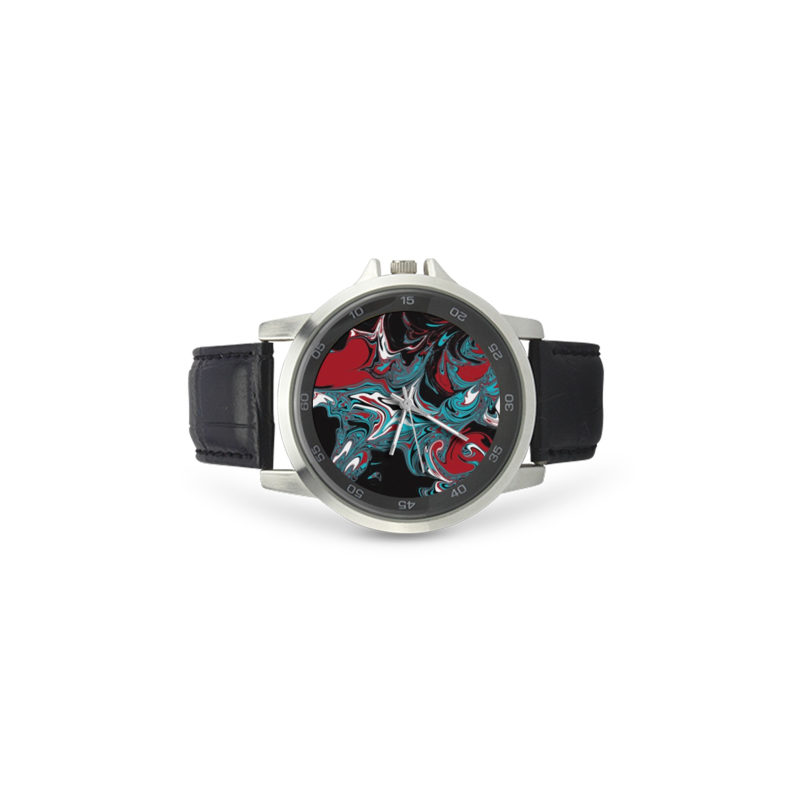Dark Wave of Colors Unisex Stainless Steel Leather Strap Watch(Model 202)