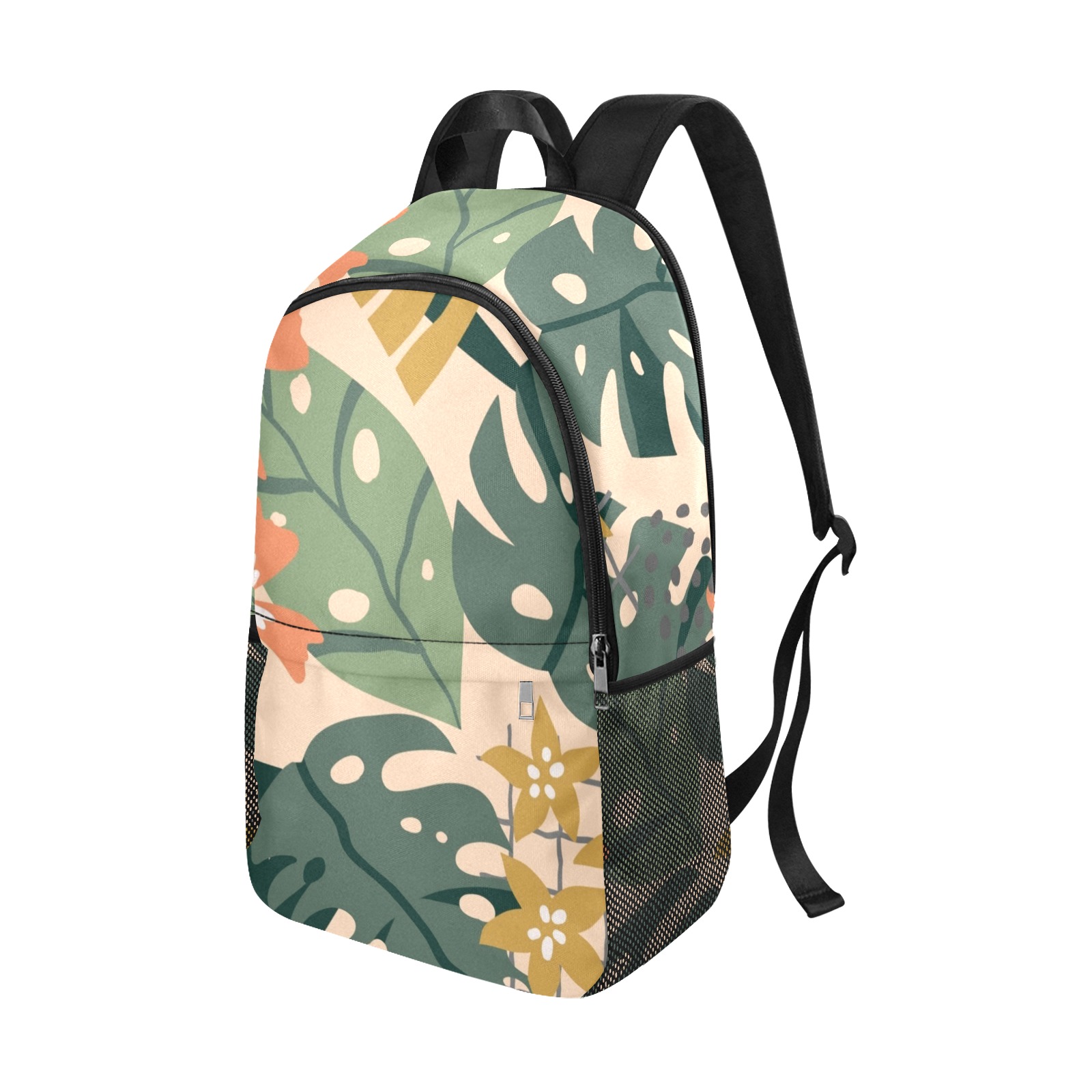 Monstera Leaves - Gorgeous Tropical Pattern Fabric Backpack with Side Mesh Pockets (Model 1659)