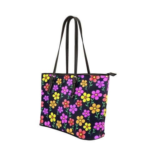 Wild Ripple Daisies Leather Tote Bag/Large (Model 1651)