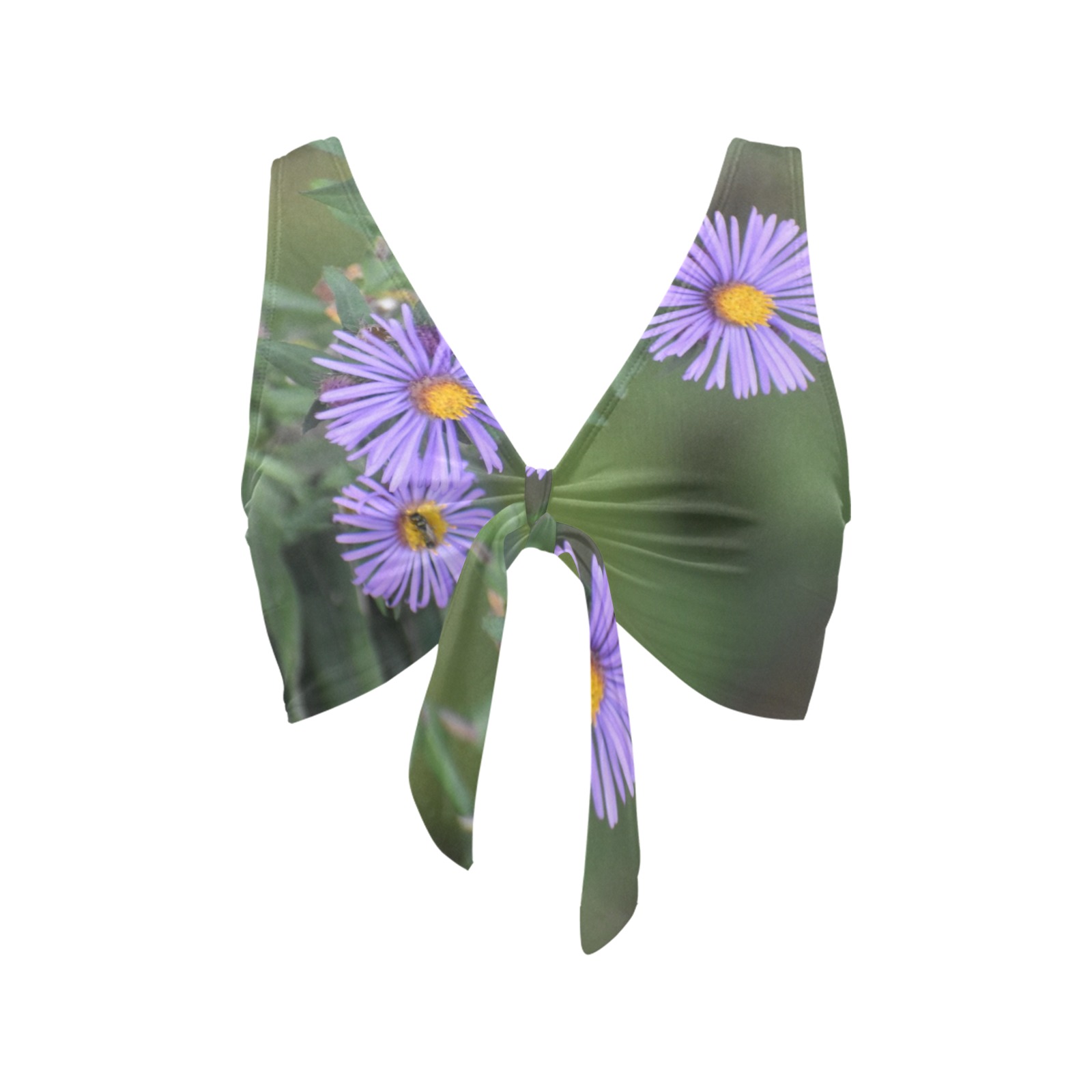 Purple Flowers Chest Bowknot Bikini Top (Model S33)