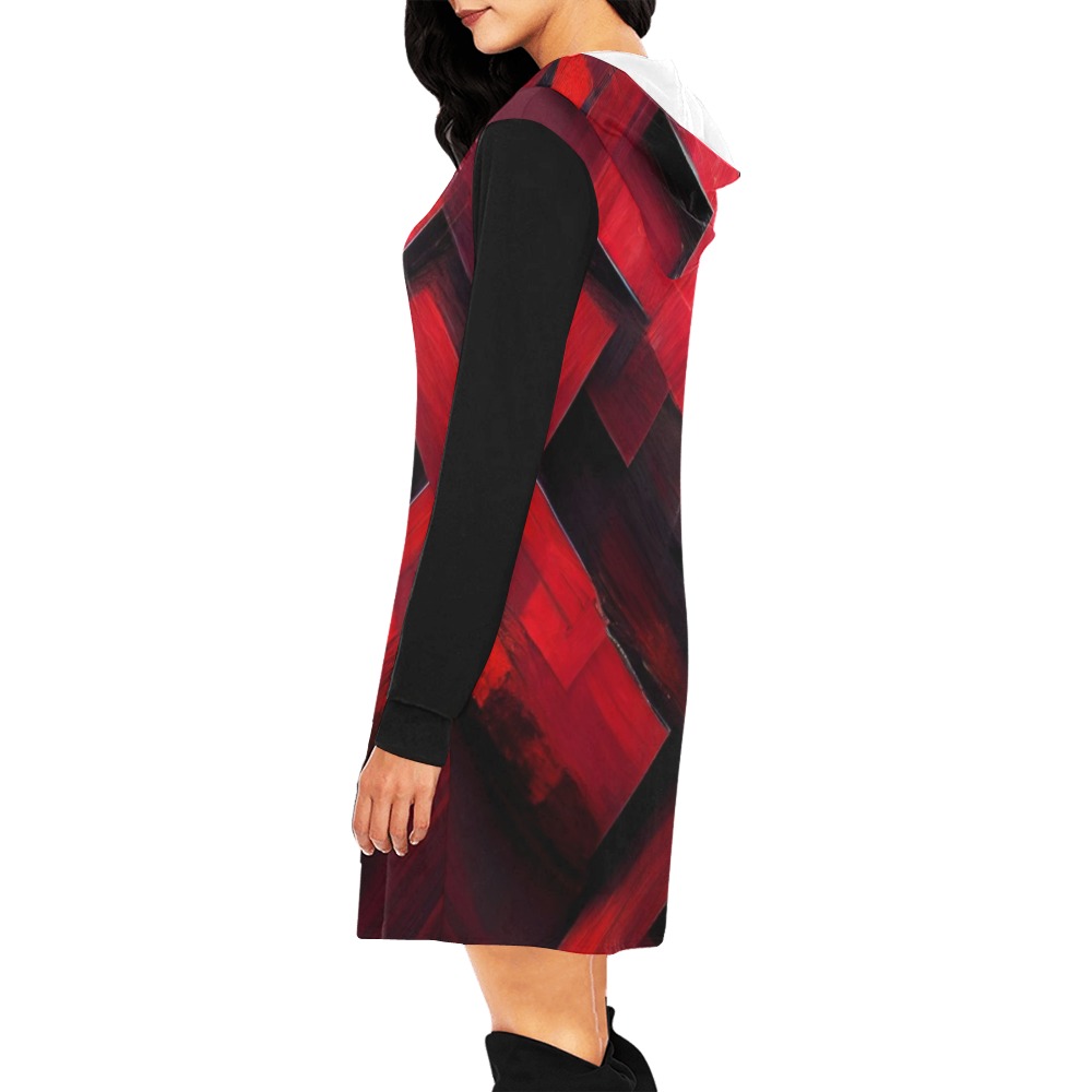 red diamond All Over Print Hoodie Mini Dress (Model H27)