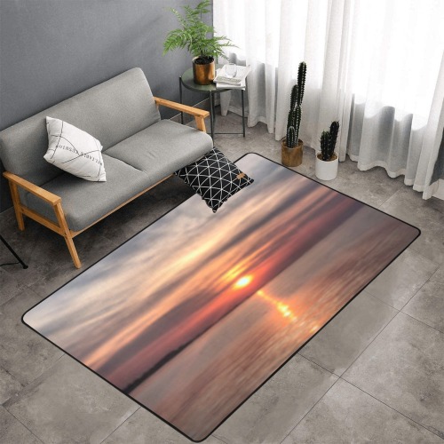 Pink Amber Sunset Collection Area Rug with Black Binding 7'x5'