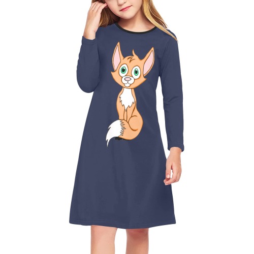 Foxy Roxy Dark Blue Girls' Long Sleeve Dress (Model D59)