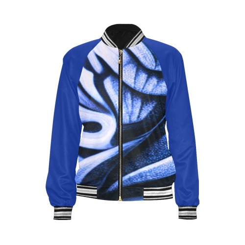 Blue and White abstract style All Over Print Bomber Jacket for Women (Model H21)