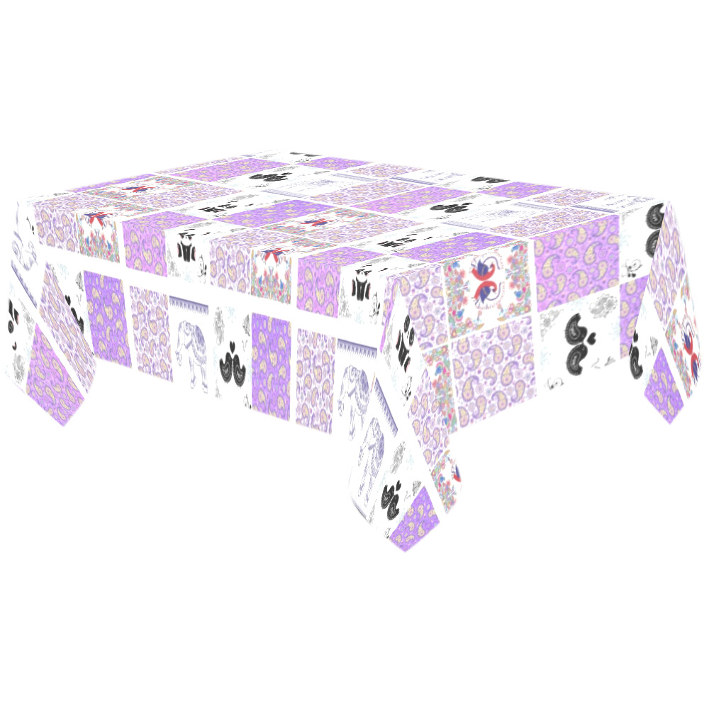 Purple Paisley Birds and Animals Patchwork Design Cotton Linen Tablecloth 60"x120"