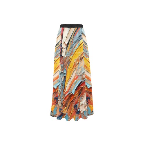 Colorful abstract art. Heavy bruch strokes. High Slit Long Beach Dress (Model S40)